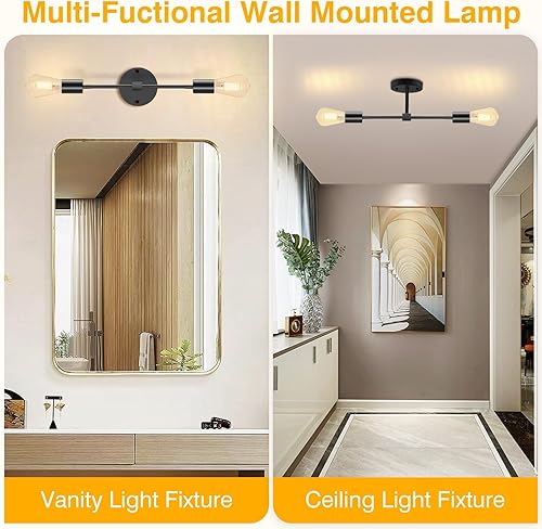 Miniatura 4 de Umtozz Paquete de 2 luces de tocador de baño de 2 luces sobre el espejo, moderna luz negra para espejo, apliques de iluminación de pared para