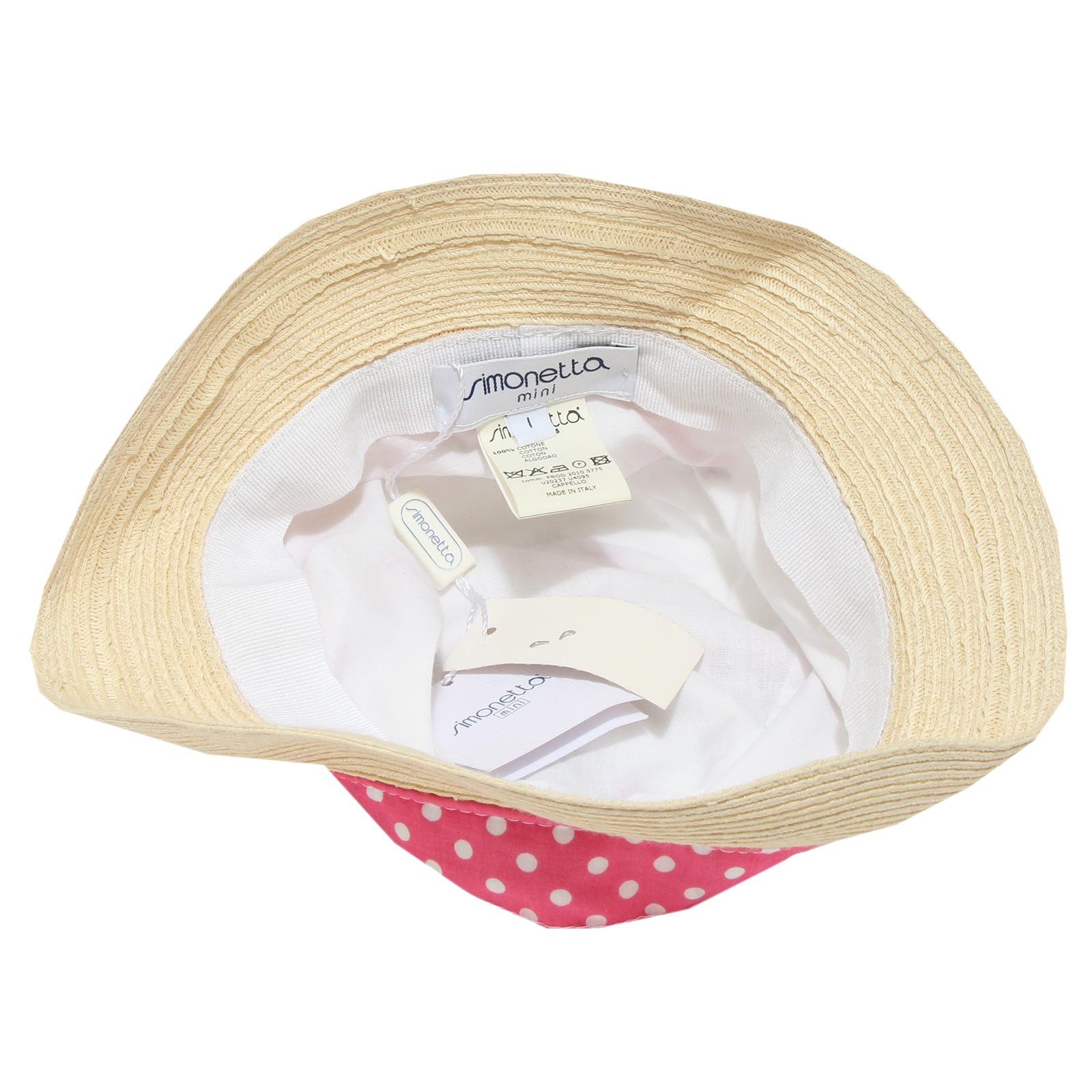 SIMONETTA 6222G cappello bimba bianco rosa mini cotone paglia hat kids