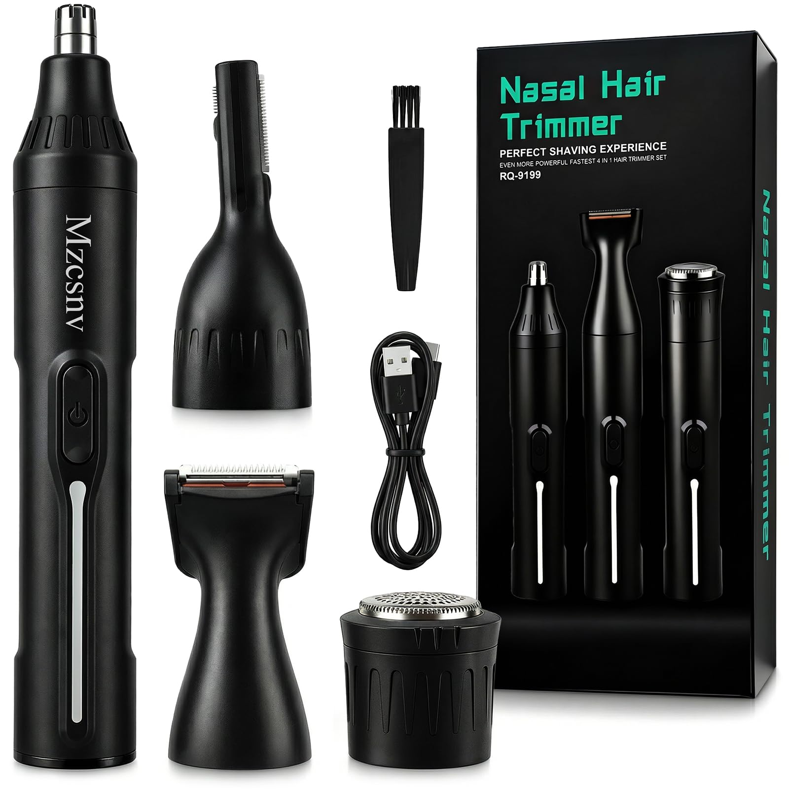 Aparador de pelos de nariz recarregável – Kit 4 em 1 para cuidados com barba e