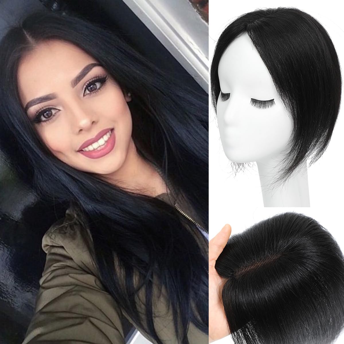 Hair Topper for Women Clip in Hair Piece Human Hair Front Hair Pieces for Women Wiglets Hair Toppers for Thinning Hair Add Hair Volume Black 9 * 11 Bangs