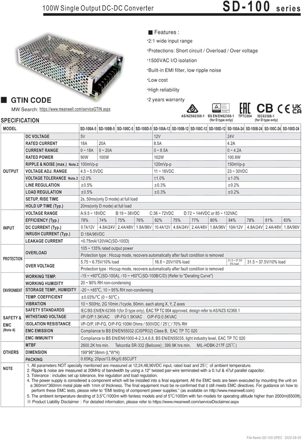 Power Supply SD-100 SD-100A-5 SD-100A-12 SD-100A-24 SD-100B-5 SD-100B-12 SD-100B-24 SD-100C-5 SD-100C-12 SD-100C-24(SD-100A-12)