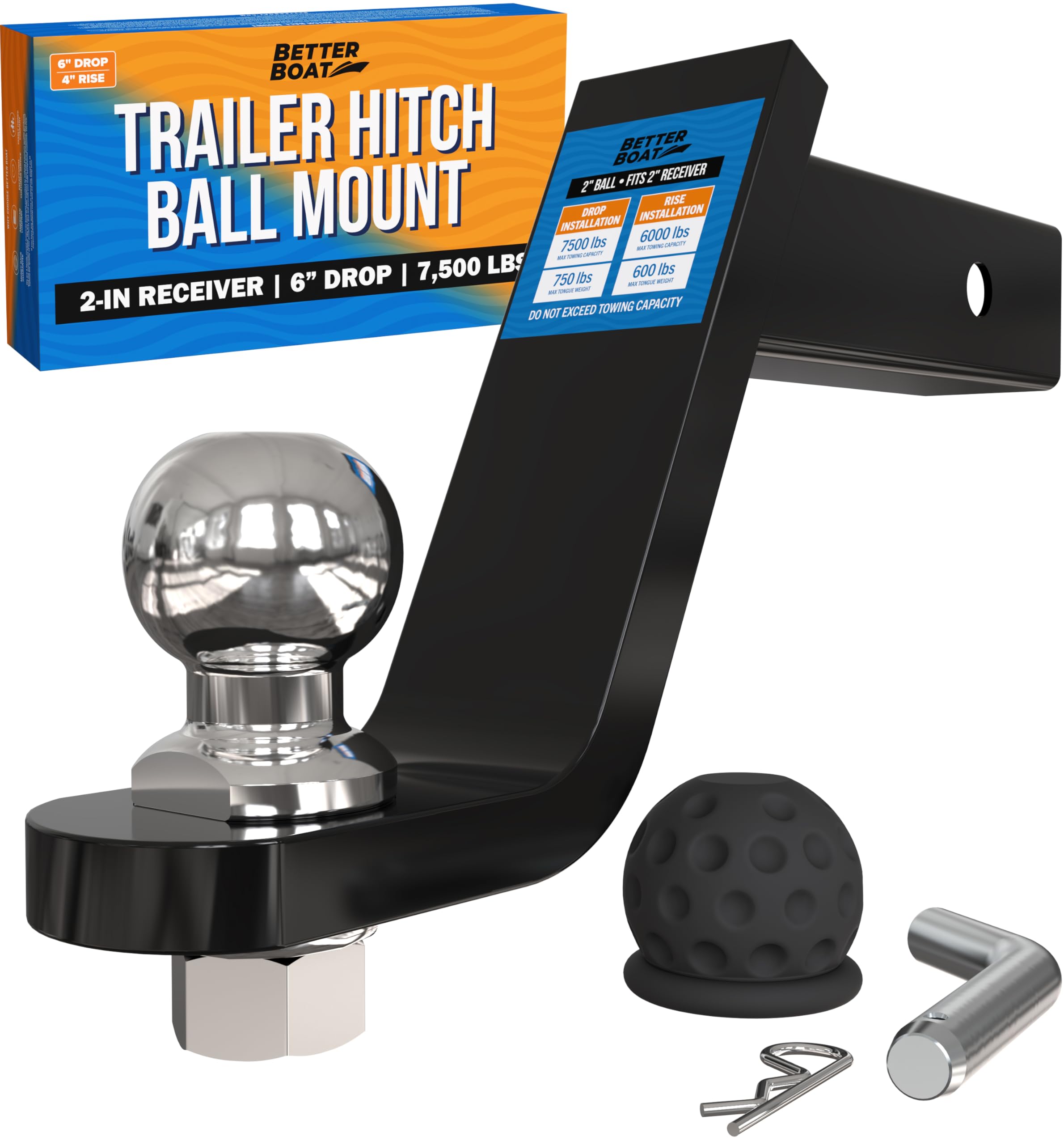 Ultra-Tow Solid Steel Ball Mount - Class II, 4 Inch Drop, 3,500 LB Tow Weight, Fits 1-1/4" Receivers
