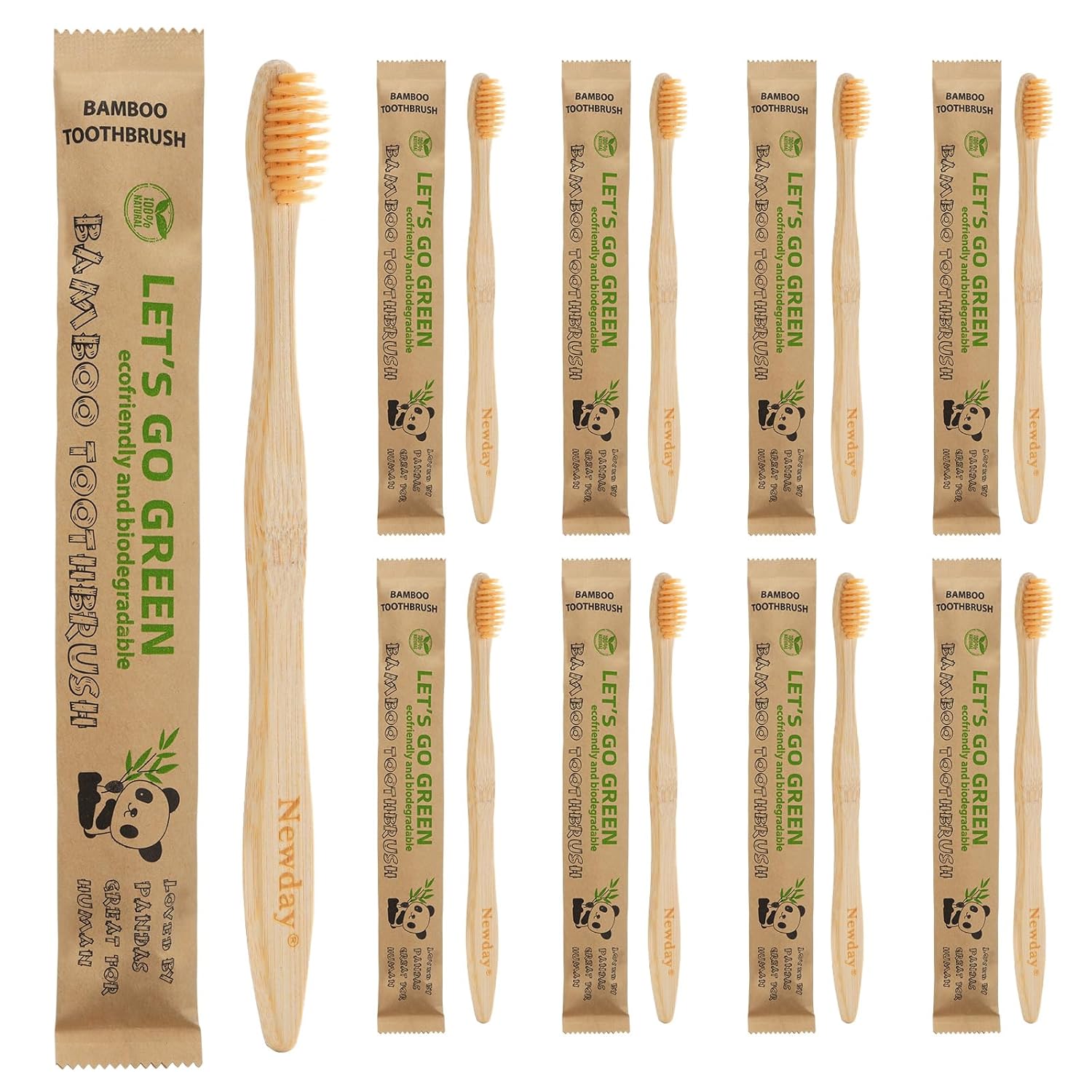 100 Pack Bamboo Toothbrushes Bulk Individually Wrapped BPA Free Soft Bristles Toothbrush for Adults ECO Friendly Toothbrushes for