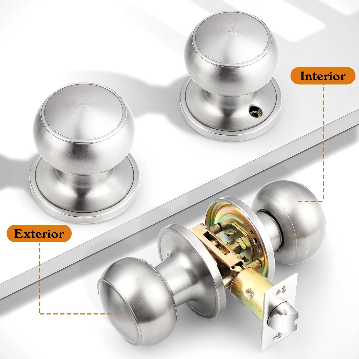 Probrico 6 Brushed Nickel Privacy Door Knobs and 6 Closet Door Knobs Bundle Set, Satin Nickel Interior Door Knobs for Bedroom Bahtroom Hallway