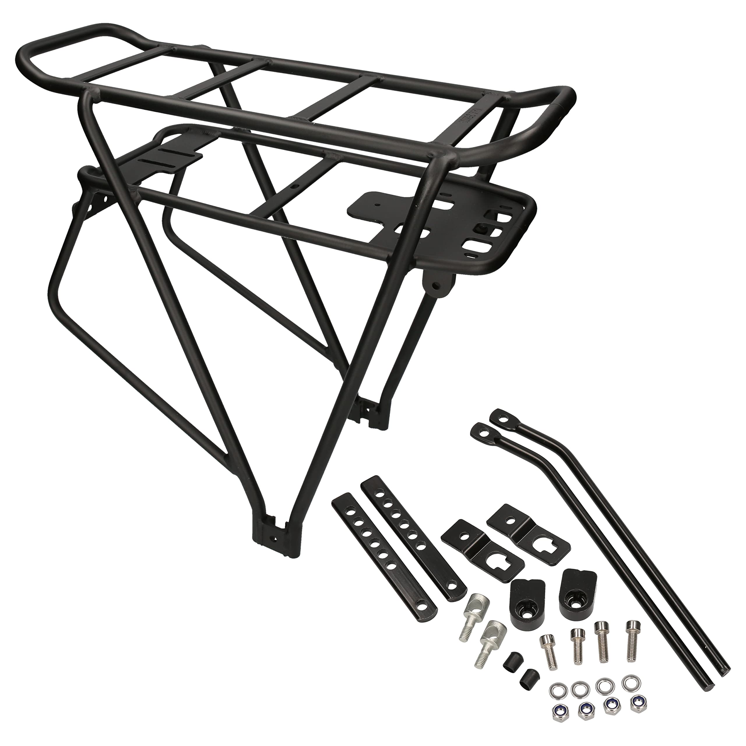 Portabatteria EBIKE52STD, acciaio massiccio, nero, 4 punti di montaggio, 431x156x68mm, E-Bike, bici elettrica, pedelec