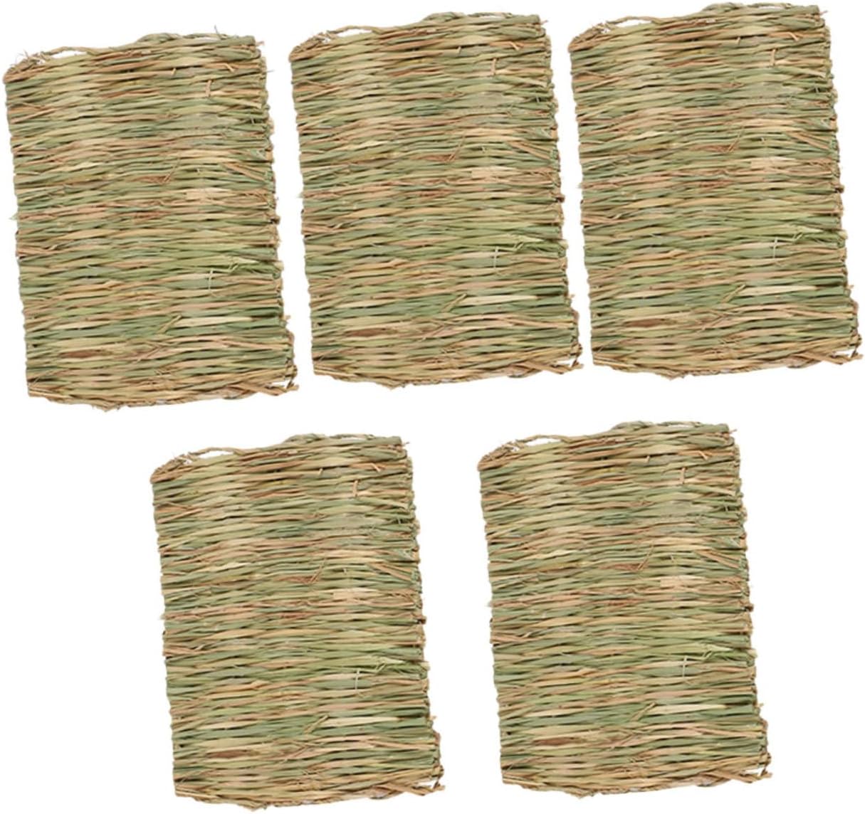 5pcs Bunny Grass Mat Chew Toy Woven Bed Pad for Small Animals Safe Natural Bedding for Rabbits Guinea Pigs Hamsters and More