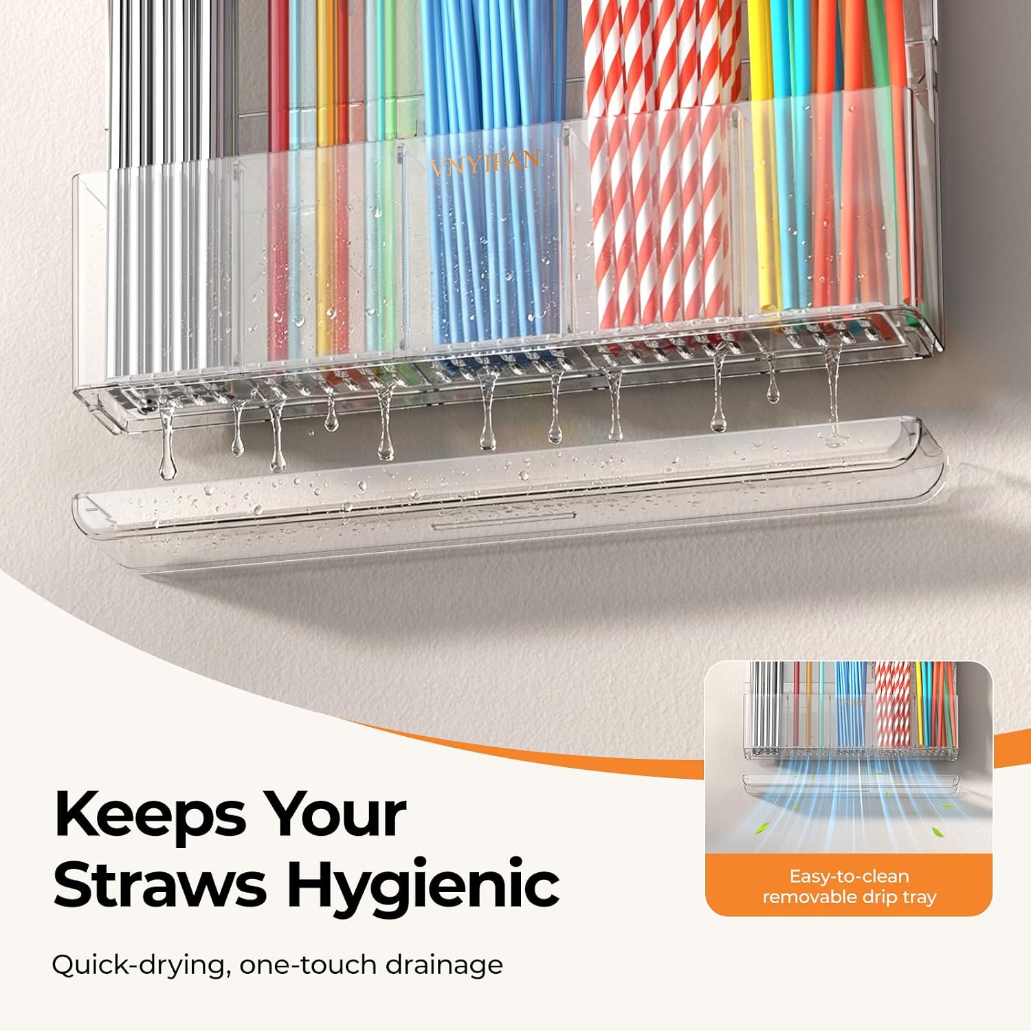 9.5" Acrylic Straw Holder for Cabinet Door with Height-Adjustable