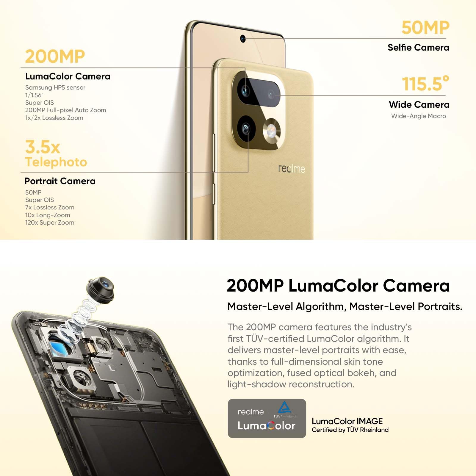 realme 16 Pro+ 5G Smartphone 12GB + 512GB, 200MP LumaColor Fotocamera + 50MP, Telefono Cellulare con Processore Snapdragon 7 Gen 4, Batteria 7000mAh e Ricarica da 80W, Cellulari da 6,8" 144Hz, Oro