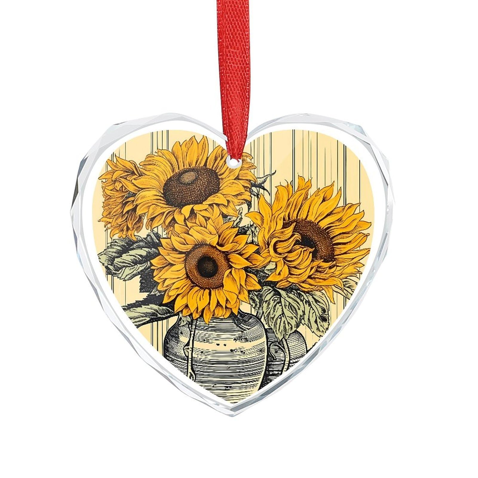 Wsoihfec Style Sunflower Pattern Engagement Gifts For Couples, Glass Ornaments Just Married Bridal Shower Decor, Heart Keepsake Decor For Bride & Groom