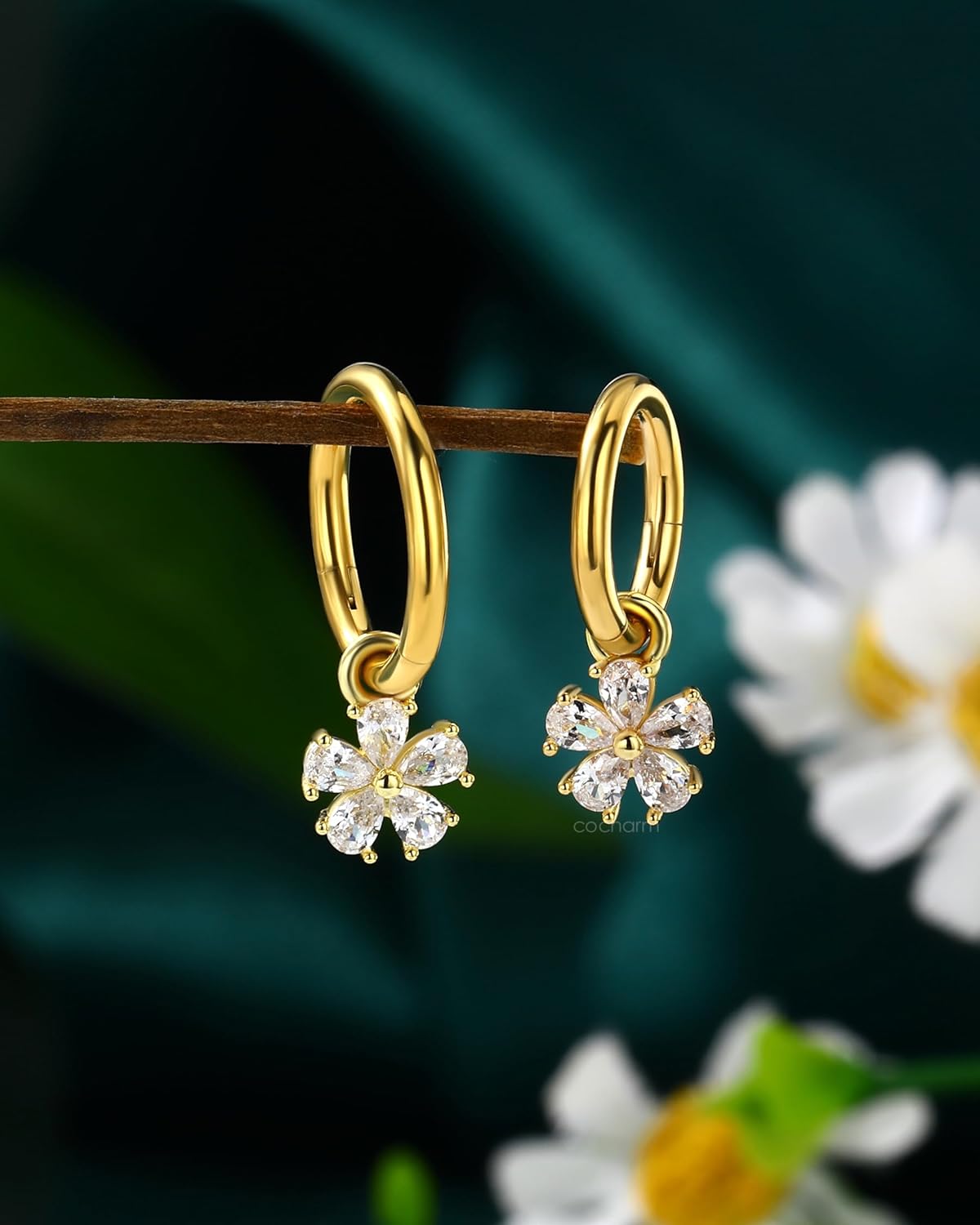 COCHARM Clicker Belly Button Rings 14G Flower Gold Plated Belly Navel Rings for Women Stainless Steel Navel Piercing Jewelry Dangly 8/10MM - Image 4