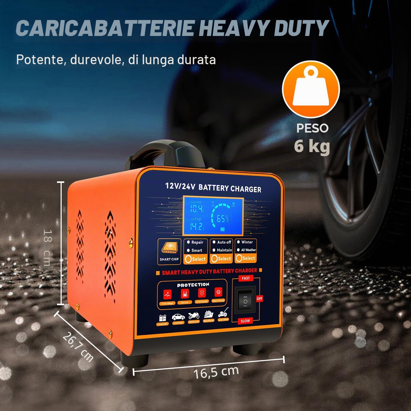 20A Caricabatterie Professionale Metal 12V/24V Manutentore Automatico Caricatore Intelligente con Arresto Automatico, Riparazione, Modalità Invernale per Auto Camion Moto (Piombo, AGM, GEL)