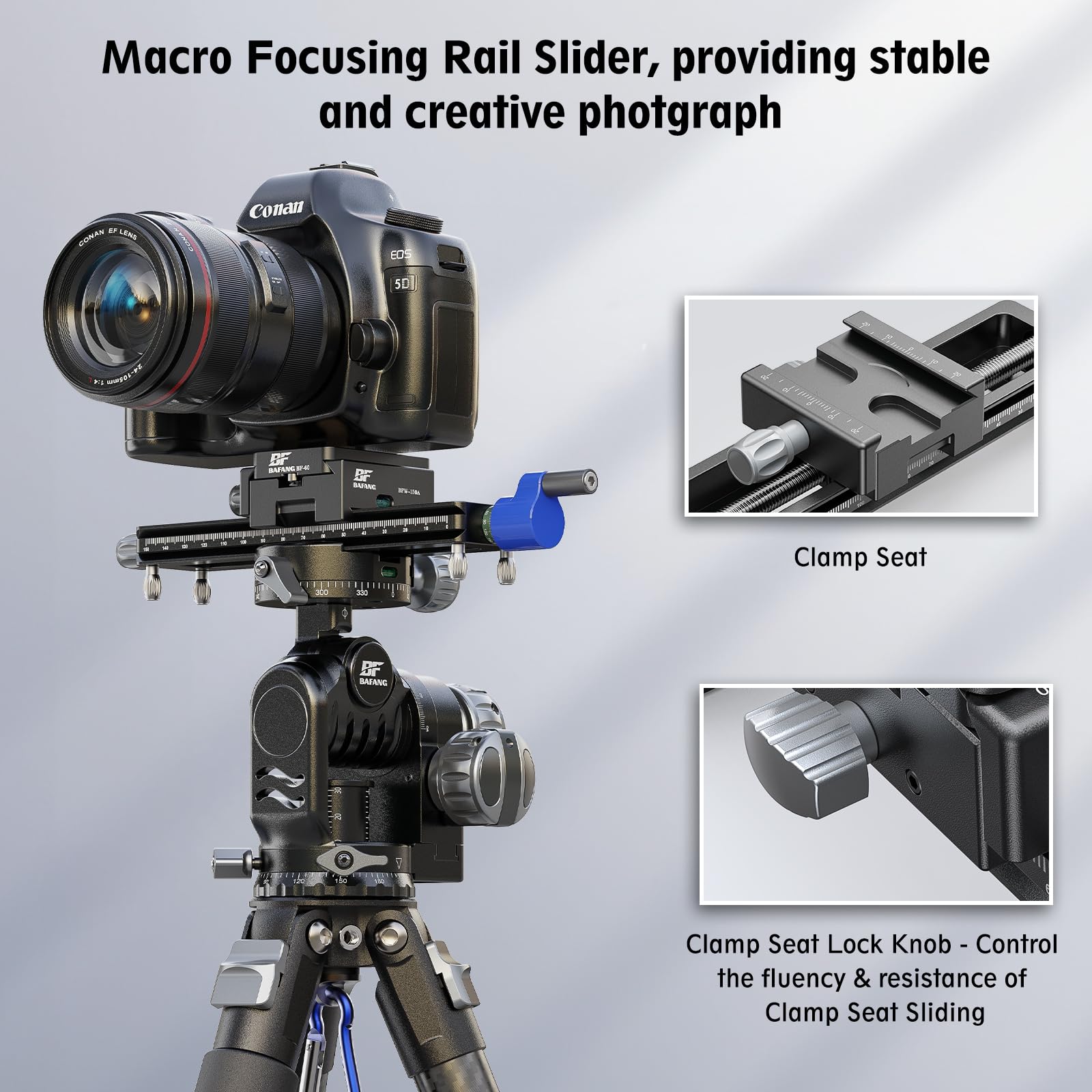 Makro Fokussierschiene für Makrofotografie, Makro Einstellschlitten/Macro Focusing Rail/Kameraschiene mit Schnellwechselplatte Klemme, 150 mm Kamera-Schieber, Maximale Belastung 8 kg
