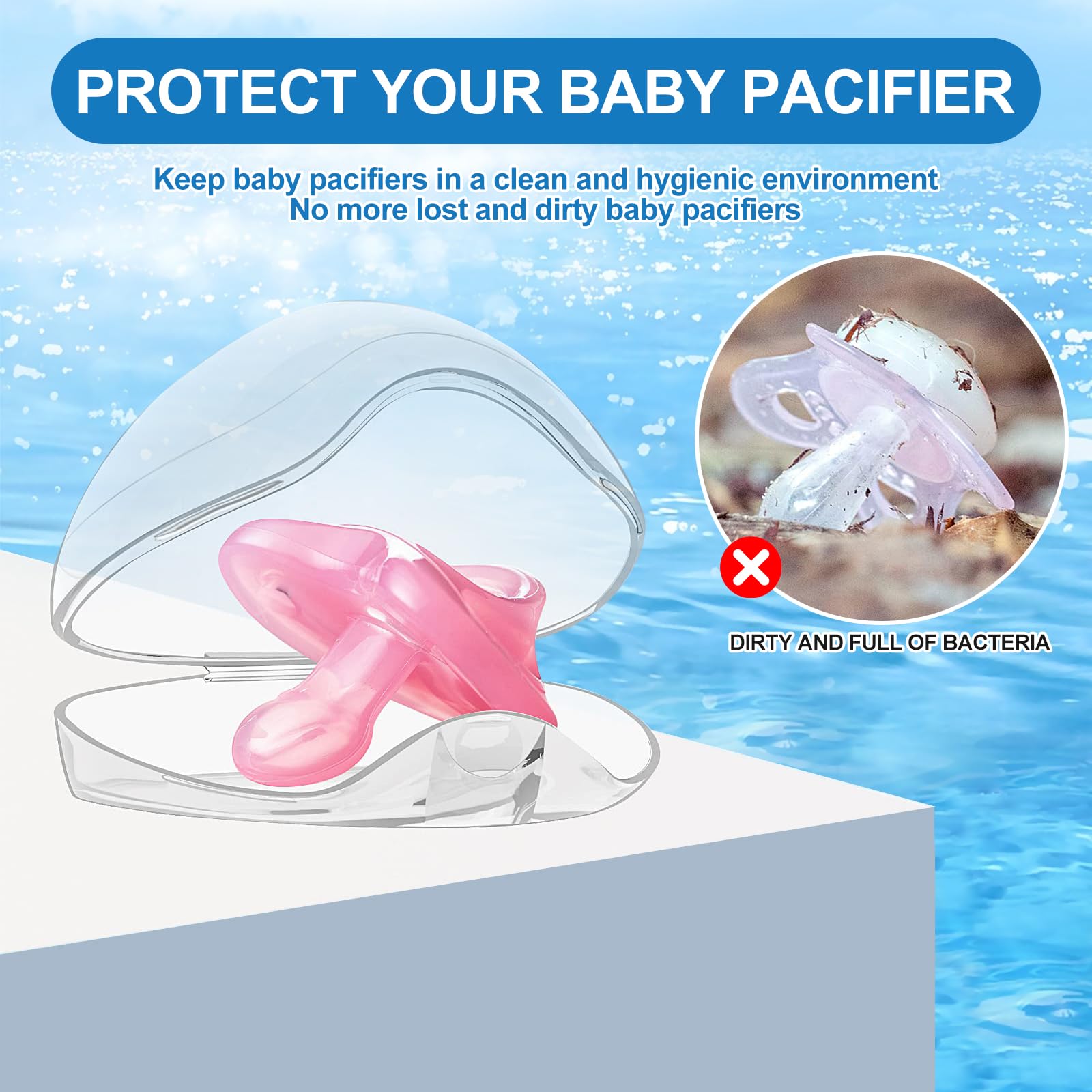 Portachupete Bebé,6 Piezas Funda Transparente para Chupetes,Portátil Caja de Chupete Bebes con Cordón,Sin BPA,Guarda Chupetes,para Viajes,Colgar de Carro,(Rosa, azul, gris claro,)