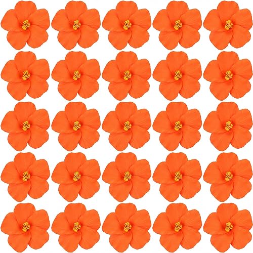 Unittype Orange 100 Pcs Artificial Hibiscus Flowers, Foam Tropical Flowers