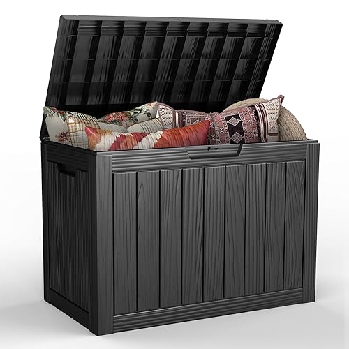 Treillage Tale Outdoor Storage Deck Box, 45 Gallon Outside Storage Box Waterproof Deck Box, Lockable Patio Storage Box UV-Resistant for Garden Furniture, Black - Black - 45 Gallon