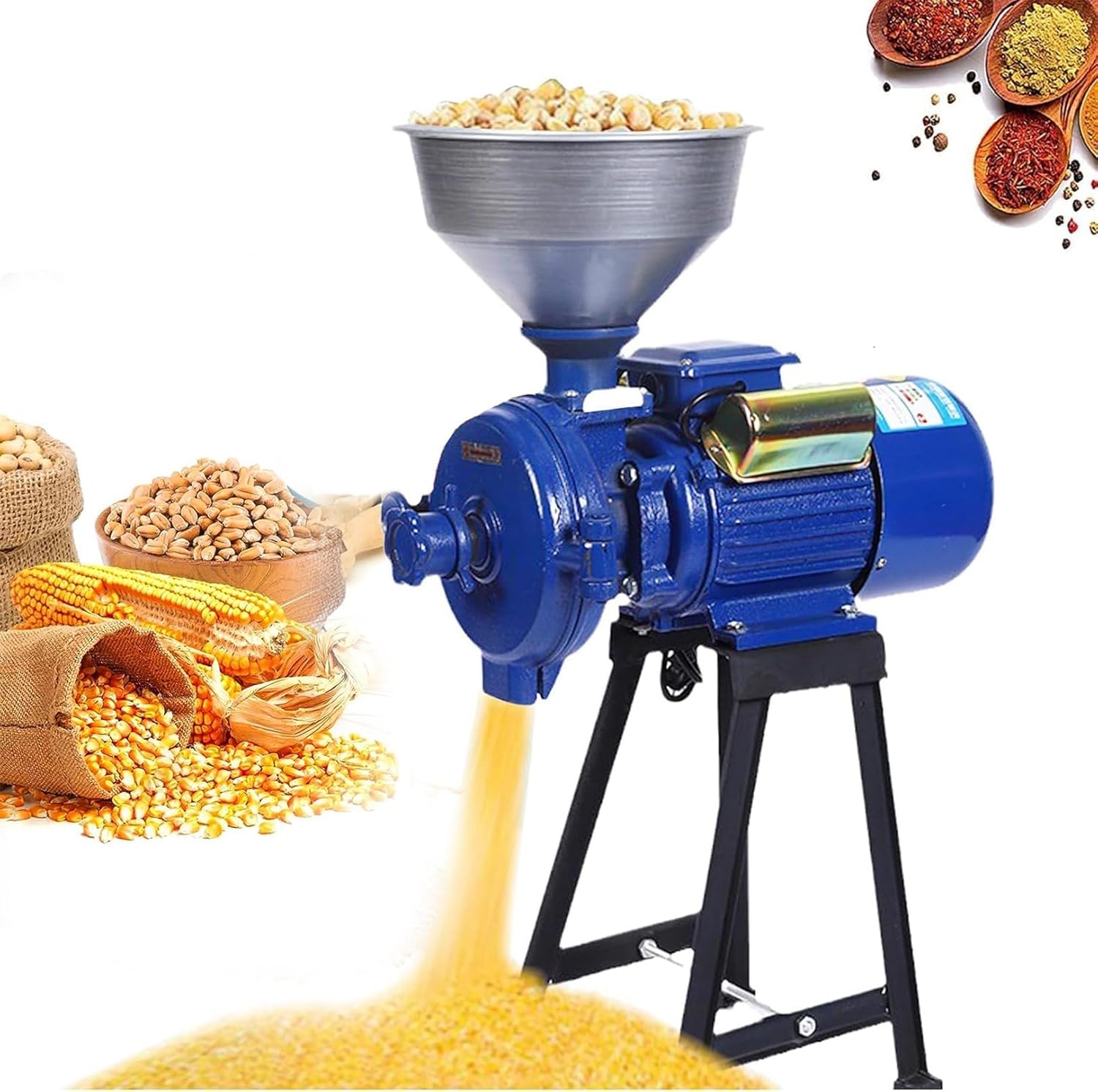 Grinding Mill Crusher，Commercial Electric Grain Grinde Mill, 3000W Electric Feed/Flour Mill Dry Cereals Grinder Machine with Funnel, 1400RPM/min High Speed Superfine Spice Mill for Rice, Cor