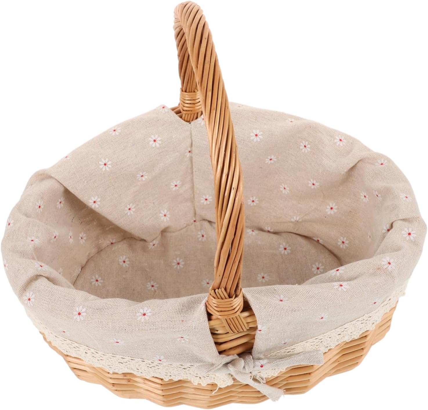 Totority Rustic Hand-woven Wooden Basket Sturdy Handle Outdoor Adventures Medium Picnic Basket Natural Wood Material Hiking Camping