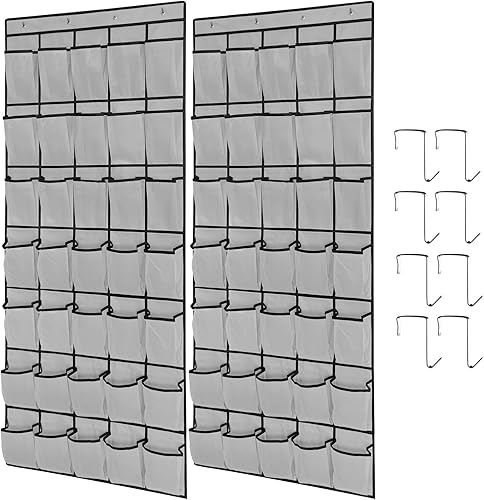Paquete de 2 35 bolsillos de malla transpirable, organizador grande de zapatos para colgar sobre la puerta, zapatero para puerta de armario,