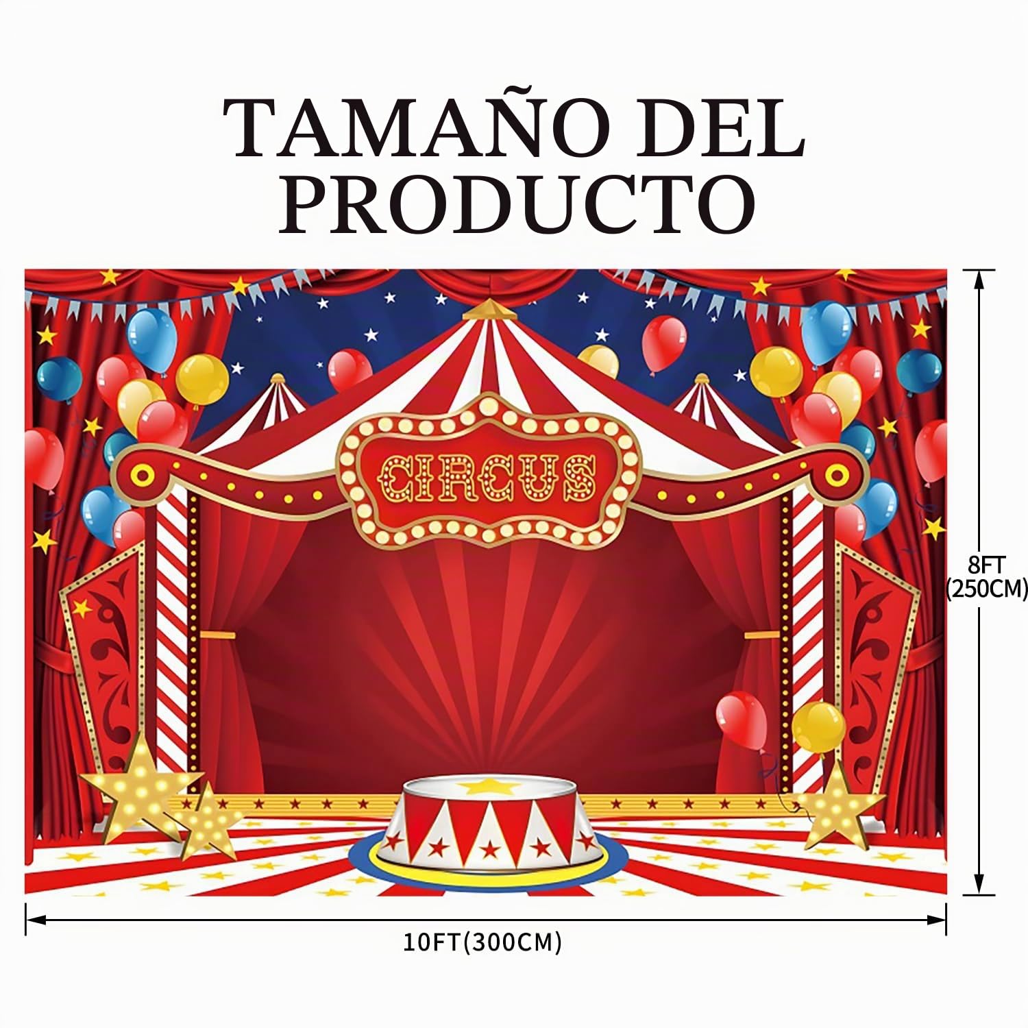 Fondo de circo rojo 3 x 2,5 m, caja fotográfica de vinilo fondo para círculo árbol decoración fiesta de cumpleaños, fondos de estudio fotográfico retratos