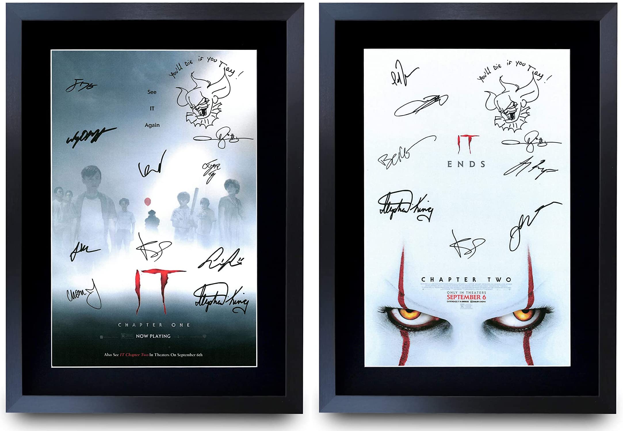 HWC Trading A3 IT FR Collezione Cinematografica Bill Skarsgård e Cast - Poster Stampato con Autografi per i Fan di Memorabilia Cinematografiche - Formato A3 con Cornice
