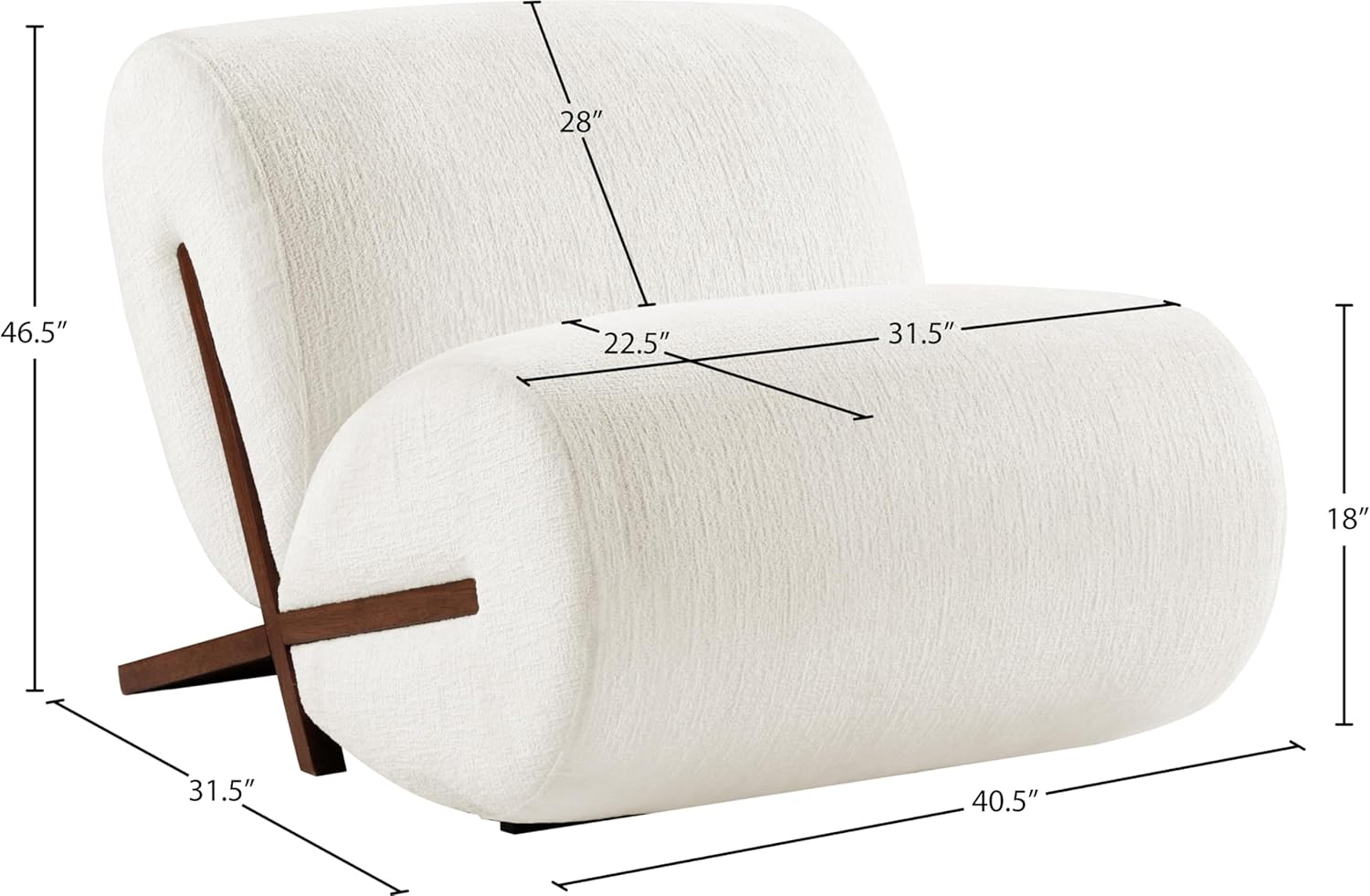 Meridian Furniture 33073Cream-C Akira Collection Art Deco Accent Chair with Soft Cream Fabric, Brown Walnut Finish Solid Wood Frame, 31" W x 37" D x 27.25" H, Cream