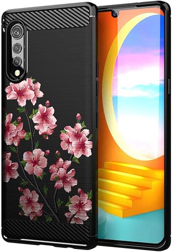 CasesOnDeck Case Compatible with [LG Velvet/LG Velvet 5G Case] Tribal Floral Matte TPU Flexible Carbon Fiber Textured Pink Blossom