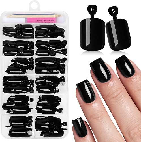 Black Short Square Press-On Nails
