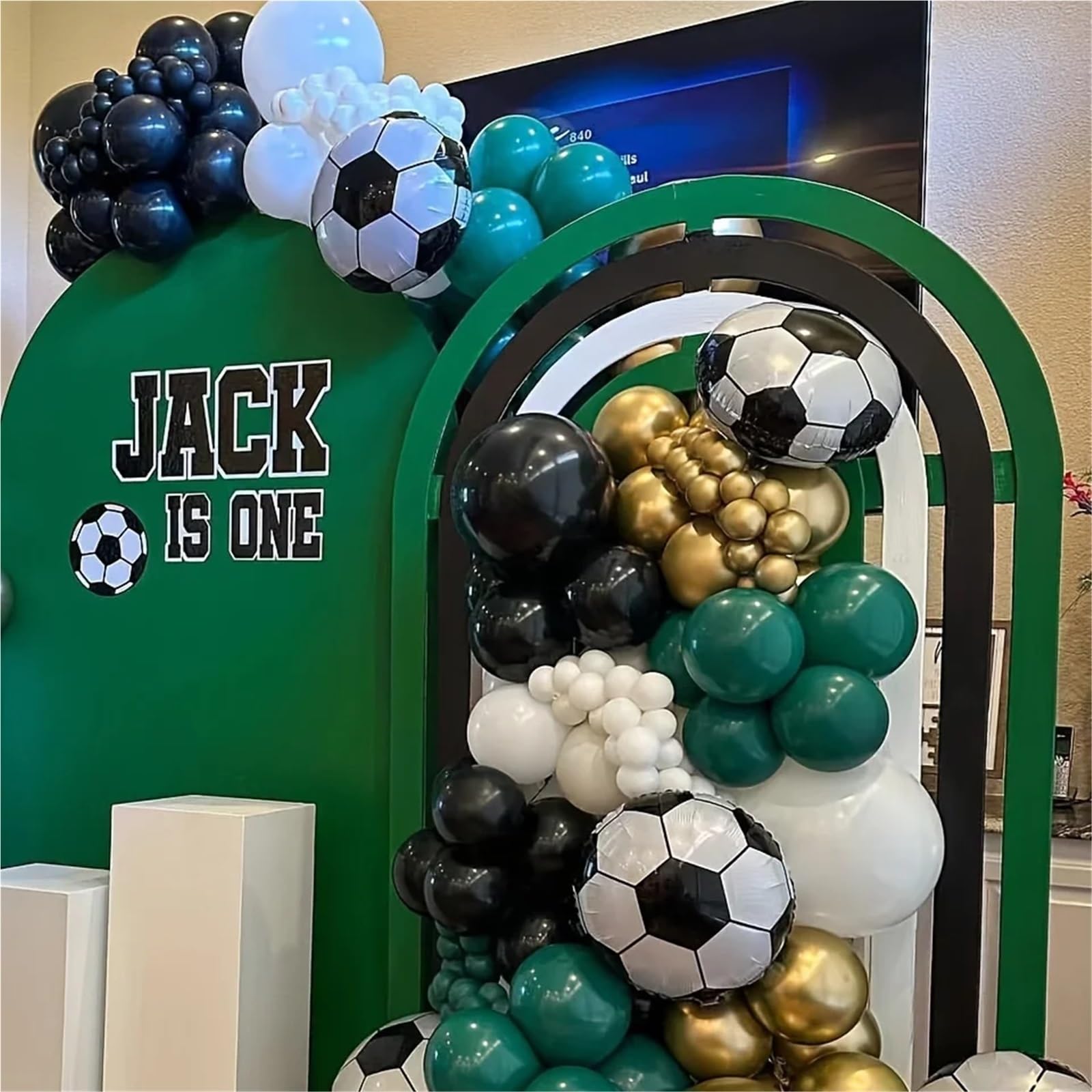 128 Uds. Globos temáticos de fútbol Kit arco guirnalda verde blanco negro, globo decoración Fiesta Temática deportiva cumpleaños for niños para Fiestas
