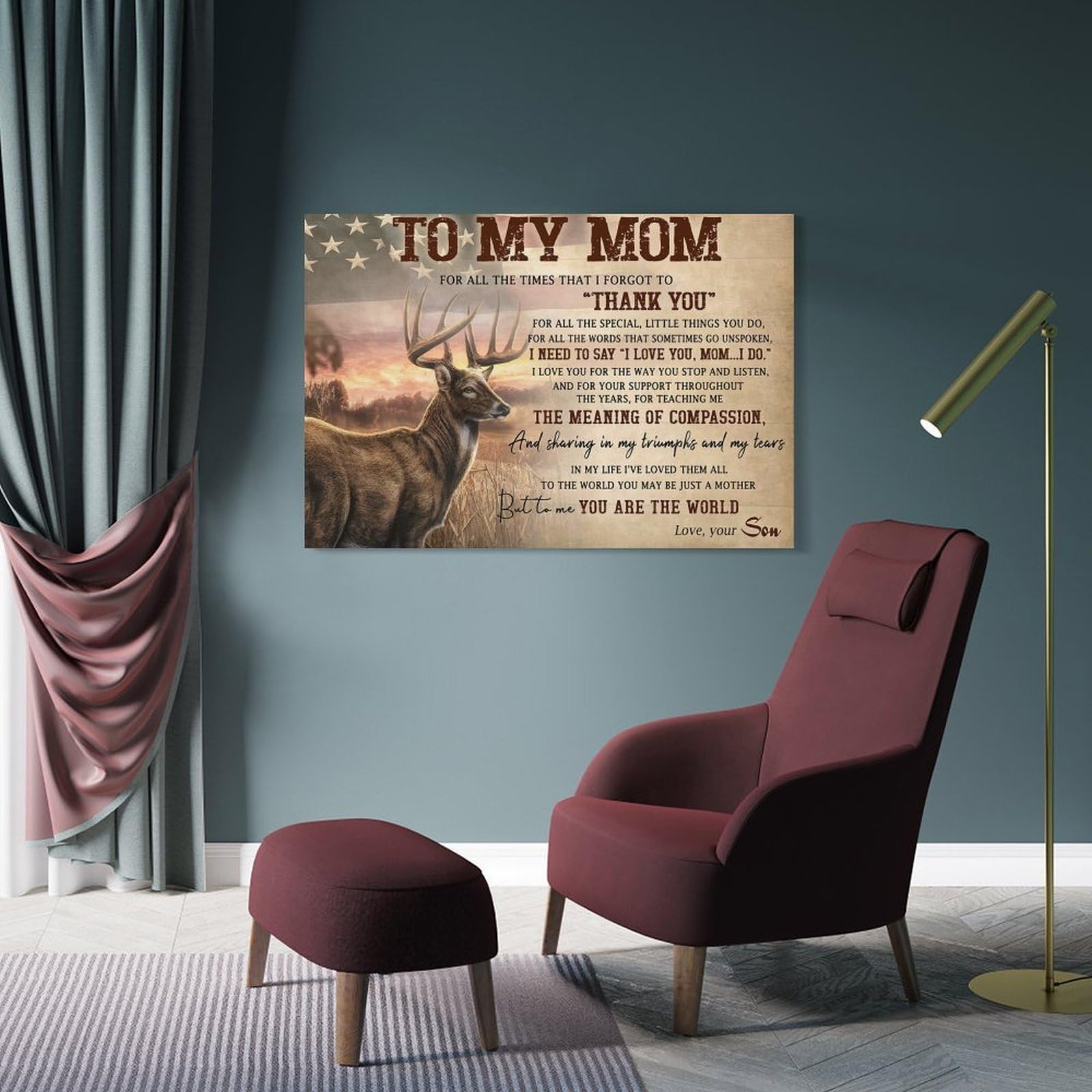 Junmoney To My Mom HUNTING Hanging Wall Art, 20x30inch(50x75cm), for Lounge, Bedroom Or Personal Spaces, Gift Idea for Housewarming And Birthdays