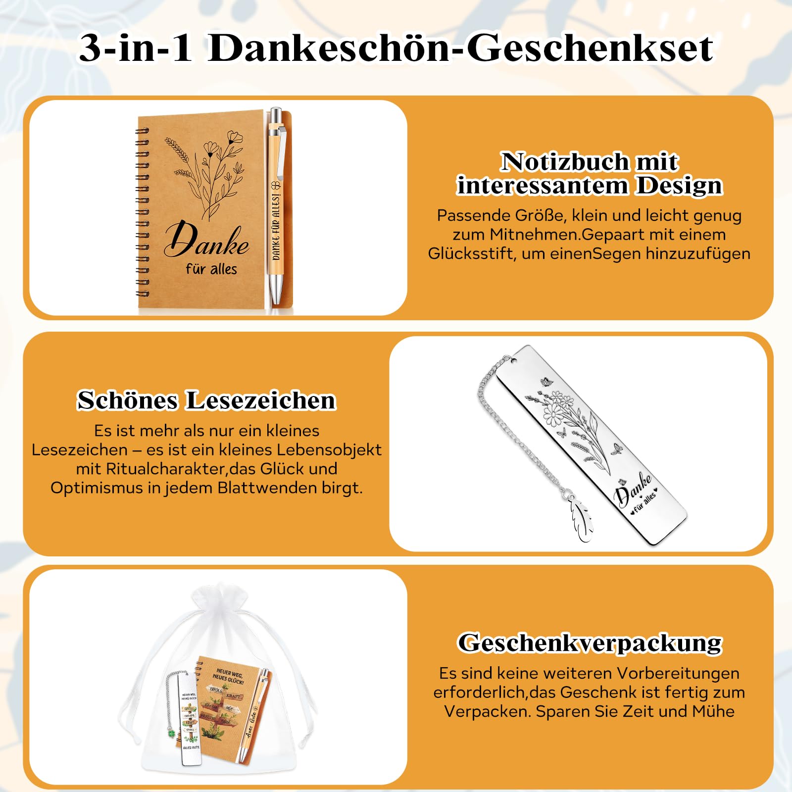 TUZELIYA Dankeschön Geschenke Klein, 8 PCS Danke Geschenk Notizbuch Set - Danke für alles - Dankeschön Geschenk für Lehrer, Arzt, Kollege, Kollegin, Frauen und Männer