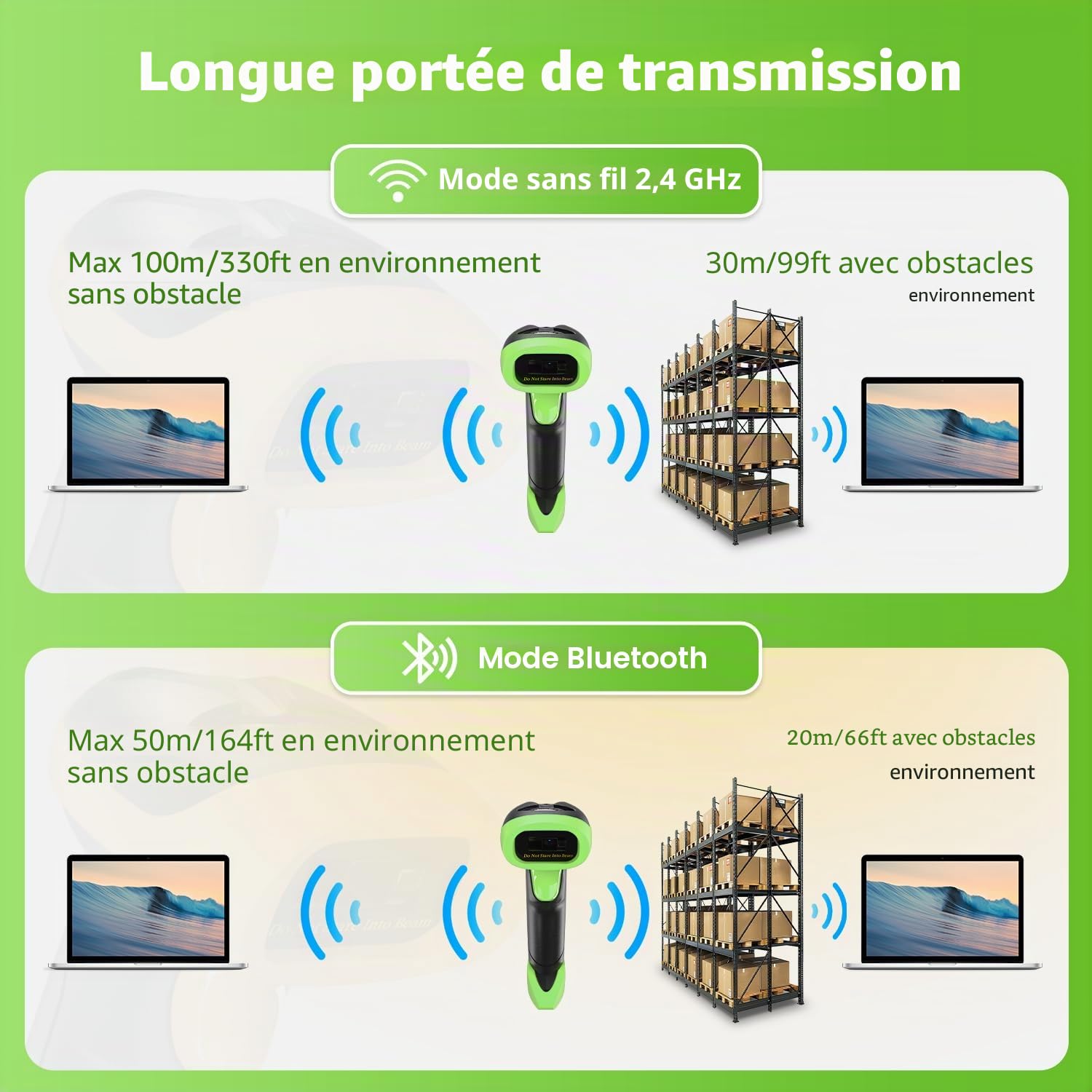 NetumScan Lecteur de codes-barres Bluetooth sans fil USB 1D 2D QR compatible avec ordinateur pour système de pose, supermarché, entrepôt, magasin de détail NSL8BL Pro