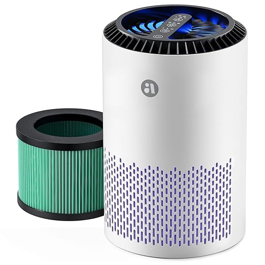 AROEVE Air Purifiers for Bedroom Home, 3 Layer Filter for Smoke Pollen Allergies Pet Dander Odor, Sleep Mode, Energy Saving, 4 Speeds, Timer for Office, Dorm, MK01A White+Green