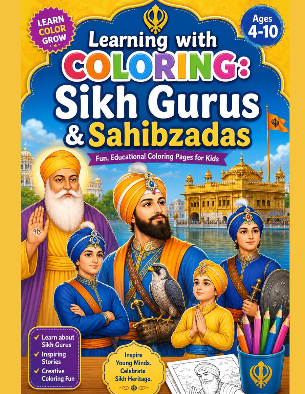 Learning with Coloring Sikh Gurus & Sahibzadas: Fun, Educational Coloring Pages for Kids