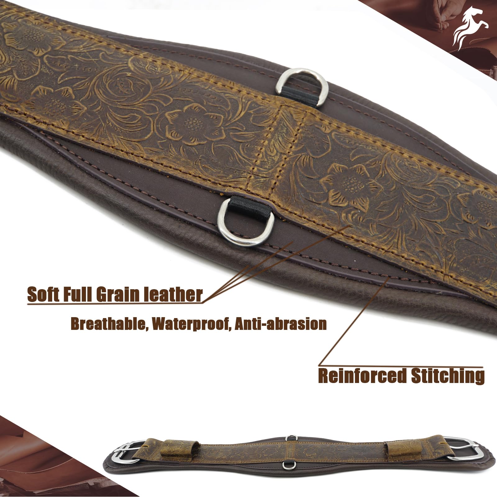 Jeereal Western Horse Cinch,Premium Full-Grain Leather Equestrian Horse Riding Western Durable Comfortable Soft Girth: 28"