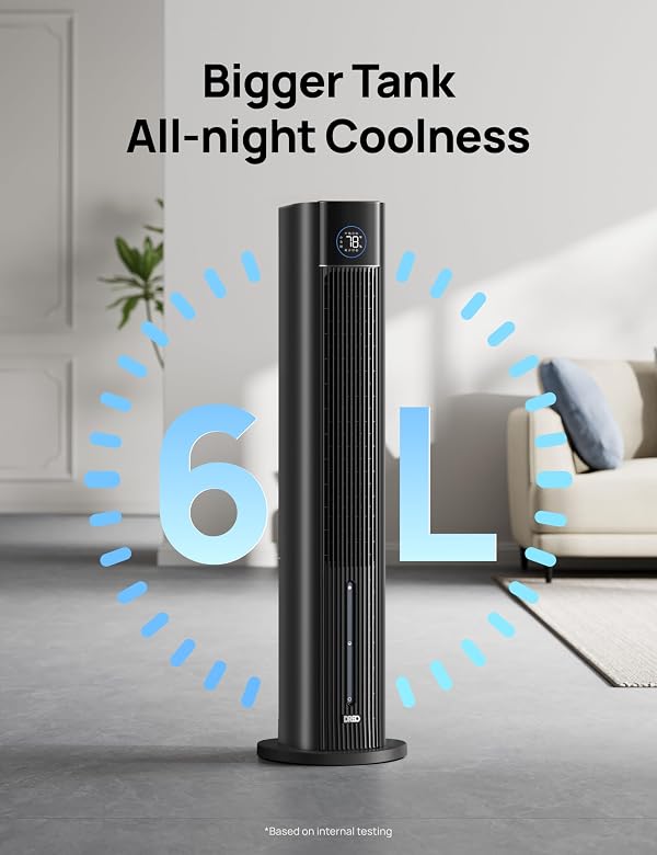 DREO Evaporative Air Swamp Cooler, 43" Cooling Fans that Blow Cold Air 2025 Upgraded, 85° Oscillating Floor Fan for Bedroom, Easy Cleaning, APP Control, Ice Packs, 4 Speeds & 4 Modes, 12H Timer, Black by DREO - Image 3