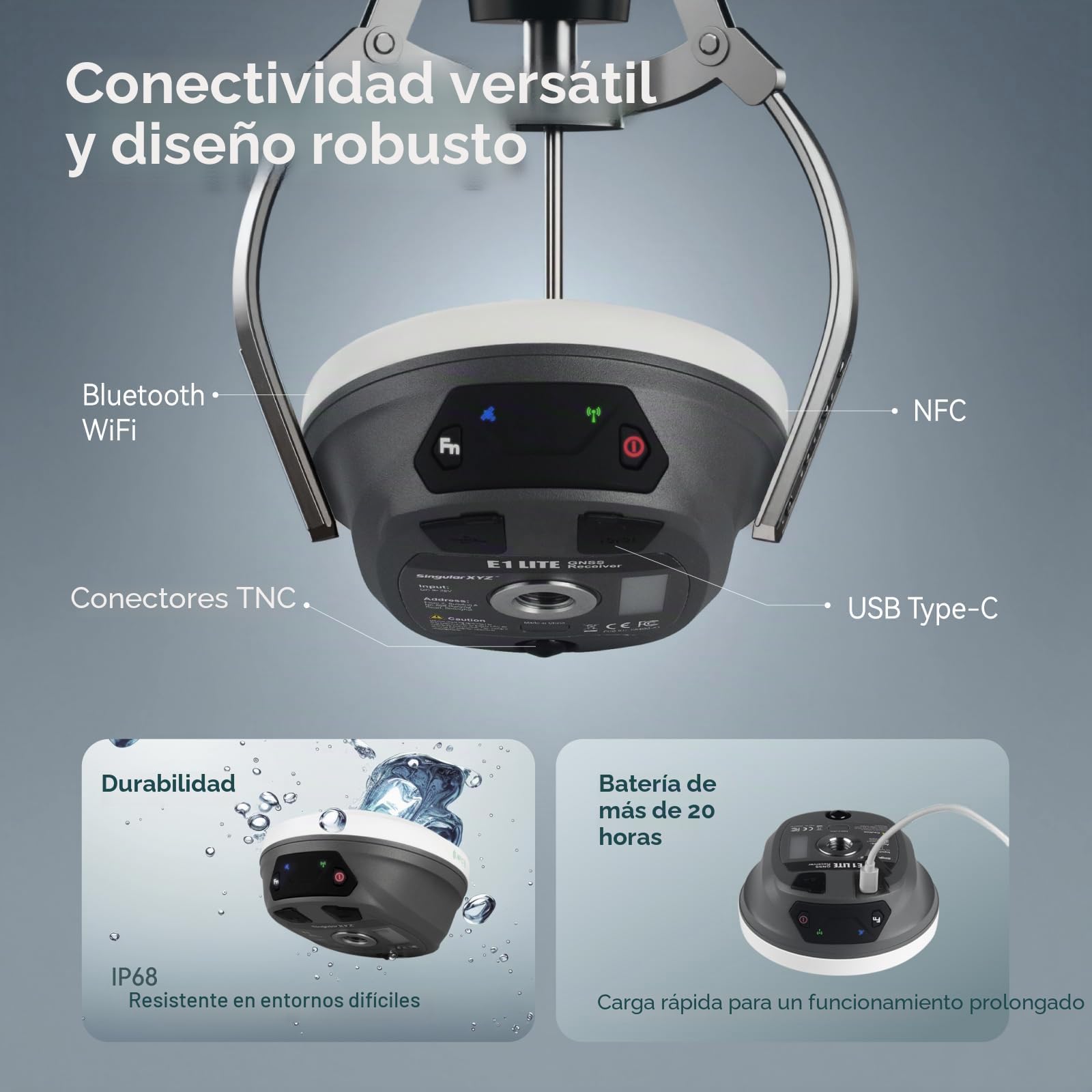 Estación base E1 Lite RTK – Receptor GPS GNSS de alta precisión para topografía, mapeo de drones y RTK Rover, certificado FCC, compatible con receptores GNSS RTK de terceros (sin trípode)