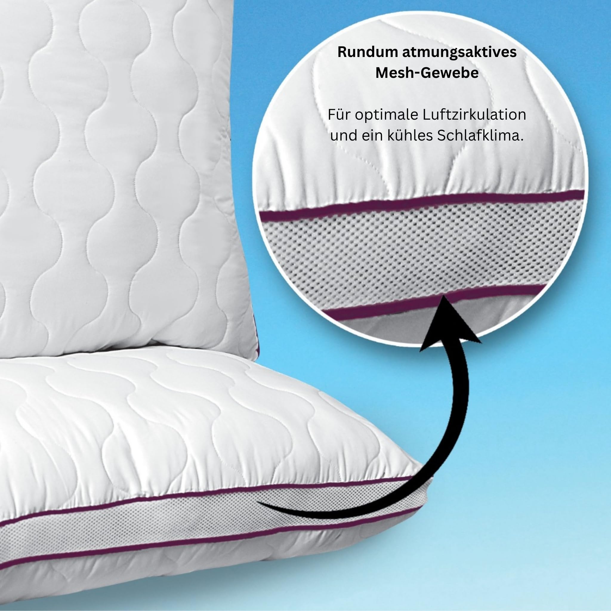 Kopfkissen 80x80 cm – Atmungsaktives Mikrofaser Kissen mit Airflow-Netz, verstellbare Füllung mit Reißverschluss, waschbar, weich & stützend – Made in Germany – 1er oder 2er Pack (2er-Pack)