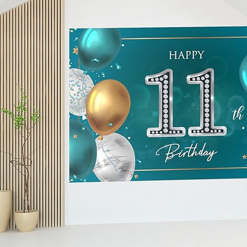 Miniatura 7 de HAMIGAR Fondo de pancarta de feliz cumpleaños número 11 de 6 x 4 pies, decoraciones de cumpleaños de 11 años, suministros de fiesta para niñas y