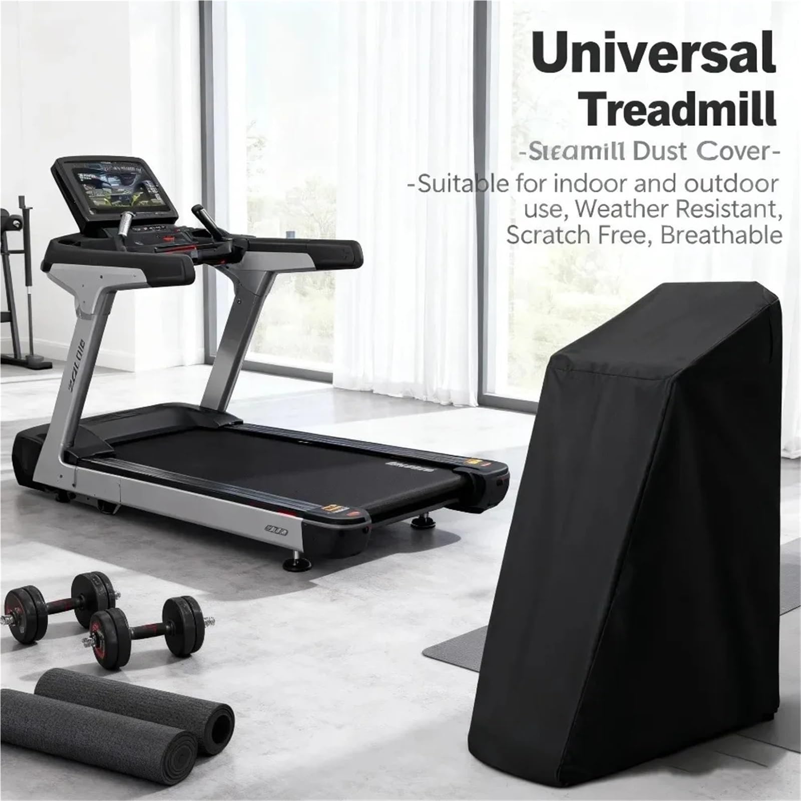 Housse de tapis de course à domicile, imperméable, anti-poussière, ajustement universel pour tapis de course pliable, durable (noir, 117 x 97 x 168 cm)