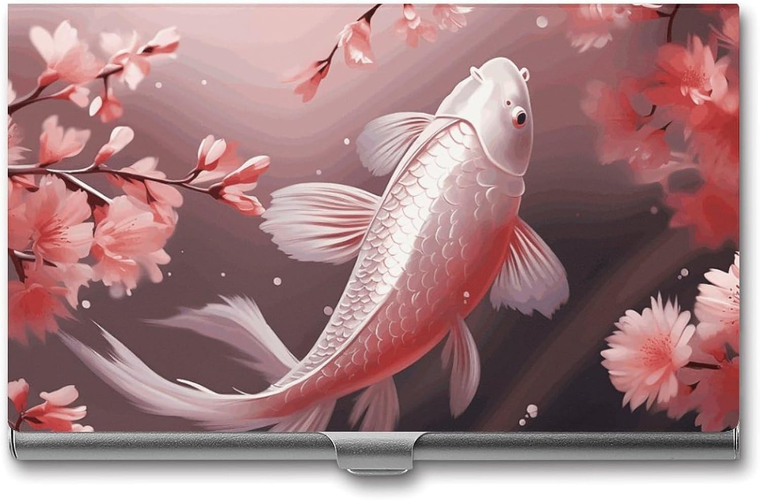 Cherry Blossom Red Carp Business Card Case for Women Or Men Snaps Closed Portable Name Holder Credit Card Holder for Business Meeting Use