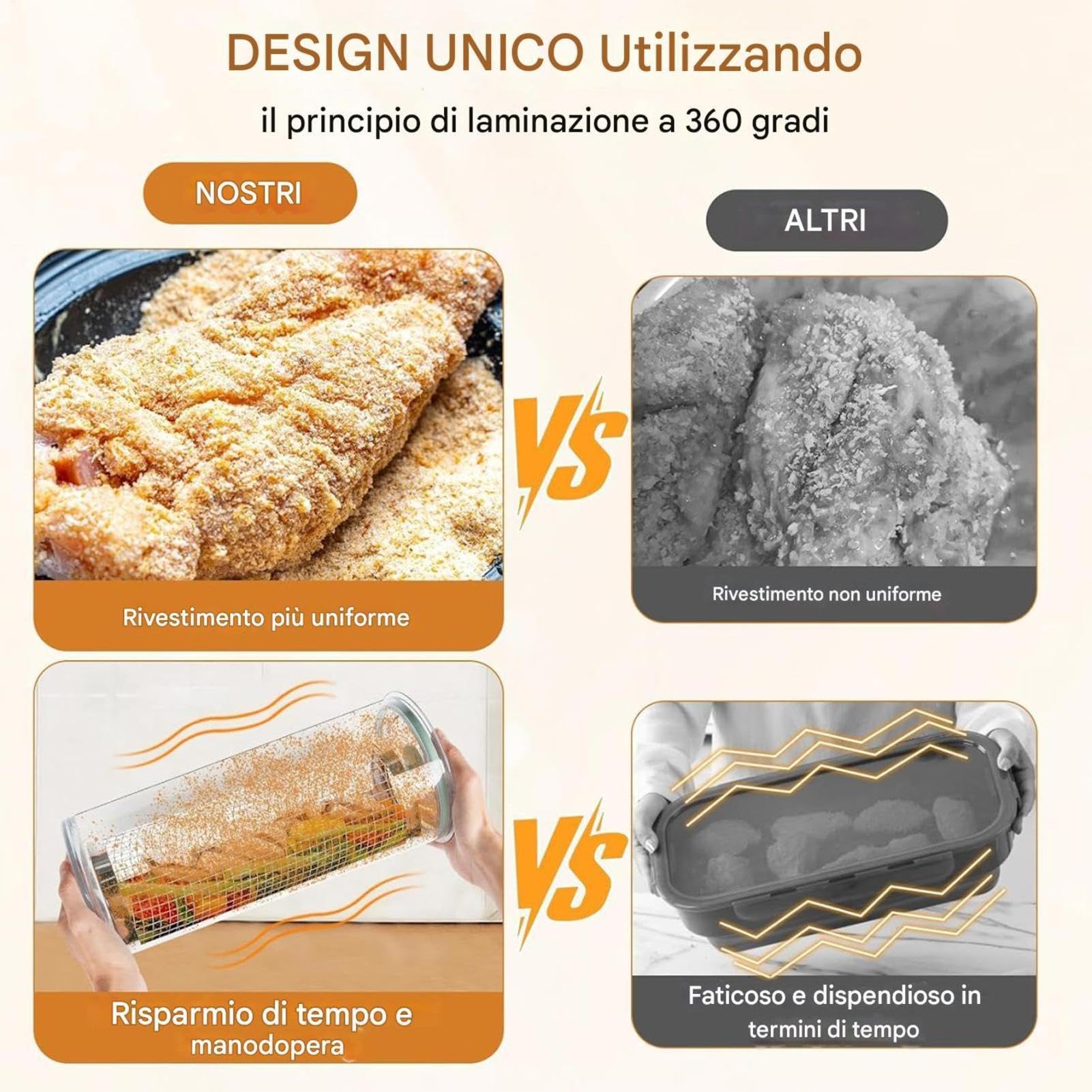 Coctelera para empanar – Acero inoxidable+PET | Dispensador transparente de 360 grados | Coctelera de de pescado con tapa | Para doméstico, horneado, preparación de comidas, Fri