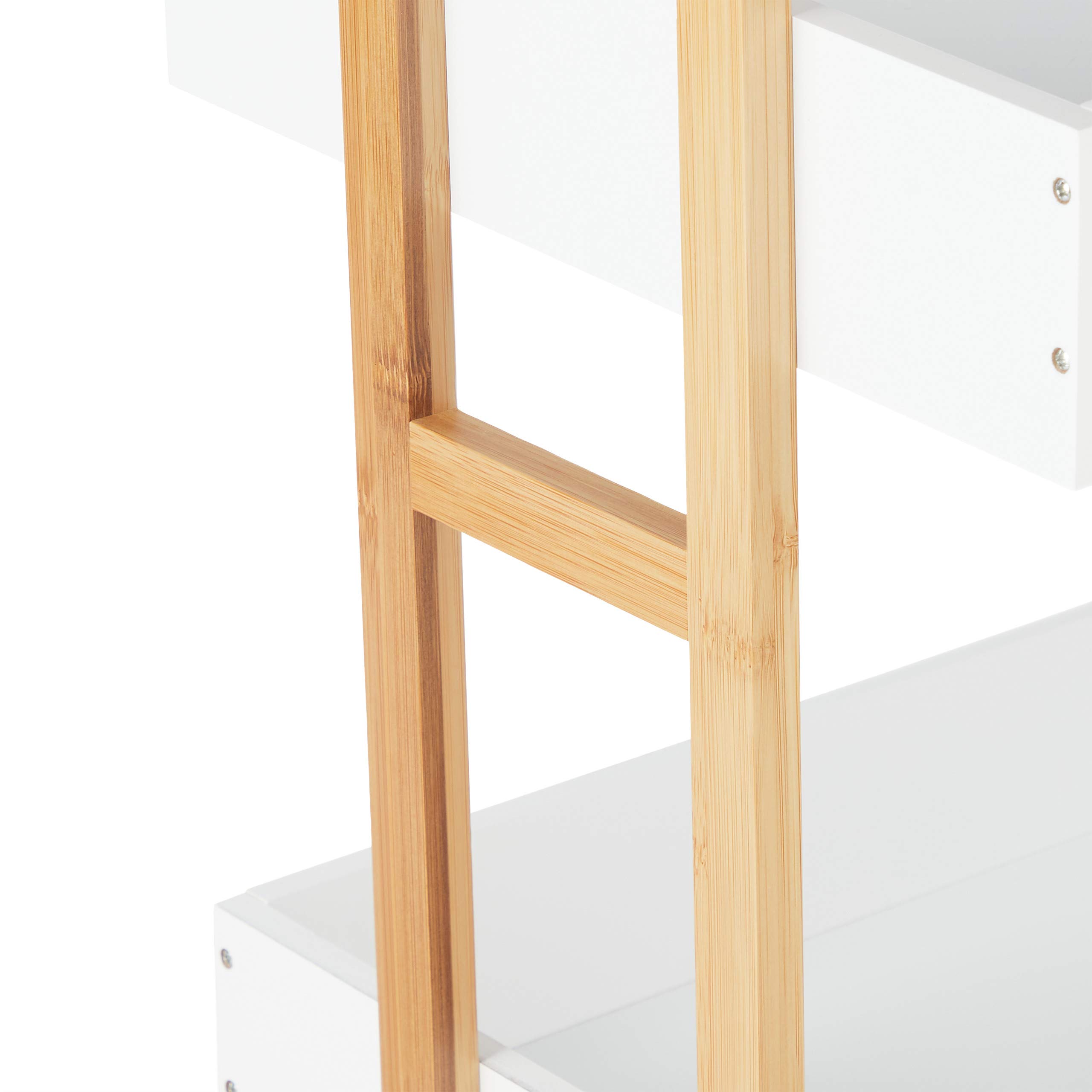 Relaxdays Carrito Auxiliar, Bambú y MDF, Carro Cocina 4 Niveles, Camarera, Cocina y Baño, 88x40x30 cm, Natural/Blanco