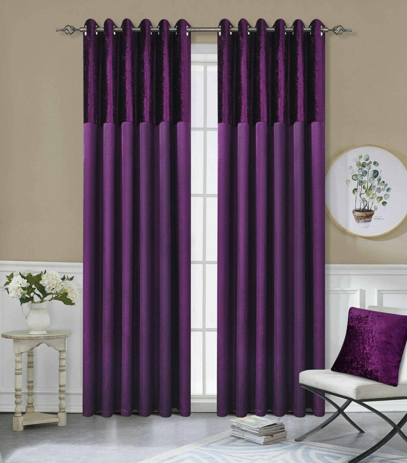 look now Ex Store 2 Tone SILK Velvet Curtains Pair of Eyelet Ring Top Full Lined Thermal (Silk Velvet - Purple, 46 x 90)