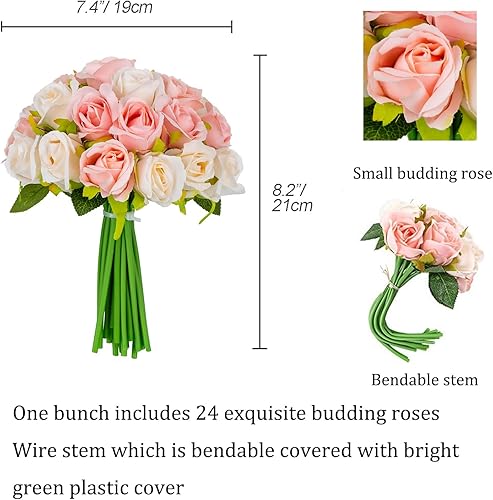 Miniatura 3 de BLOSMON Rosas artificiales de 24 cabezas rosas falsas rosas y champán ramo de boda para novia arreglos florales de rosas artificiales a granel para