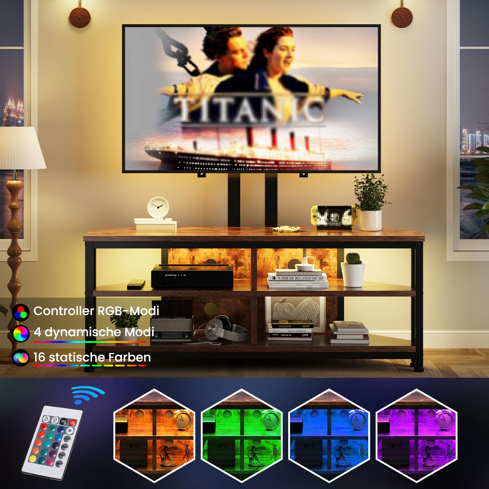 Dripex Mueble de TV con Soporte Ajustable y LED para televisores y Pantallas LCD LED de 32 a 70 Pulgadas, 106 cm