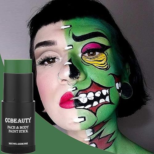Miniatura 6 de CCBeauty Barra de pintura corporal verde bruja, ojo verde oscuro, palos negros para deportes, kit de pintura de base de grasa, hipoalergénico,