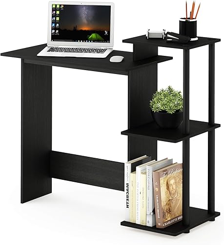 Miniatura 27 de Furinno - Escritorio compacto para computadora con estantes, Tablero de partículas, Roble francés gris/negro. Roble