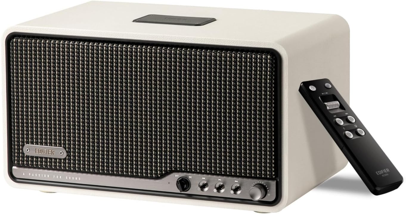 Edifier S300 Altavoces Retro de Escritorio, Audio de Alta Resolución Inalámbrico y por Cable, Potencia 80W (RMS), Bluetooth 5.4 Multipunto, WiFi Multisala (AirPlay 2), Entrada AUX y USB-C, Marfil