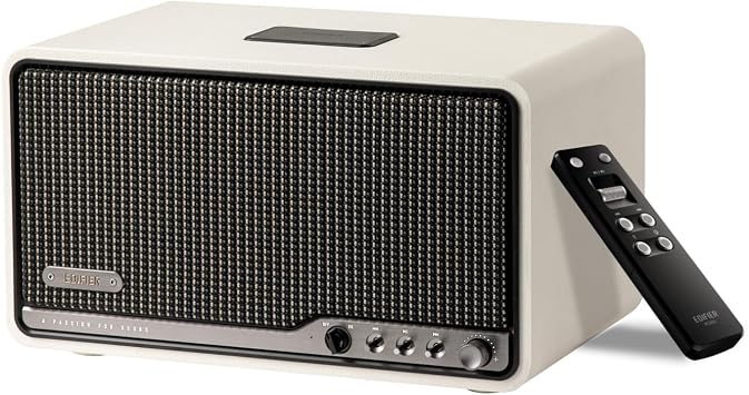 Edifier S300 Hi-Fi Tabletop Speaker, Hi-Res Audio LDAC for Wireless Multi-Room & Stereo Pairing, 80W Power Works with AirPlay 2 Bluetooth 5.4 USB-C AUX Inputs, Retro Design with Remote - Ivory