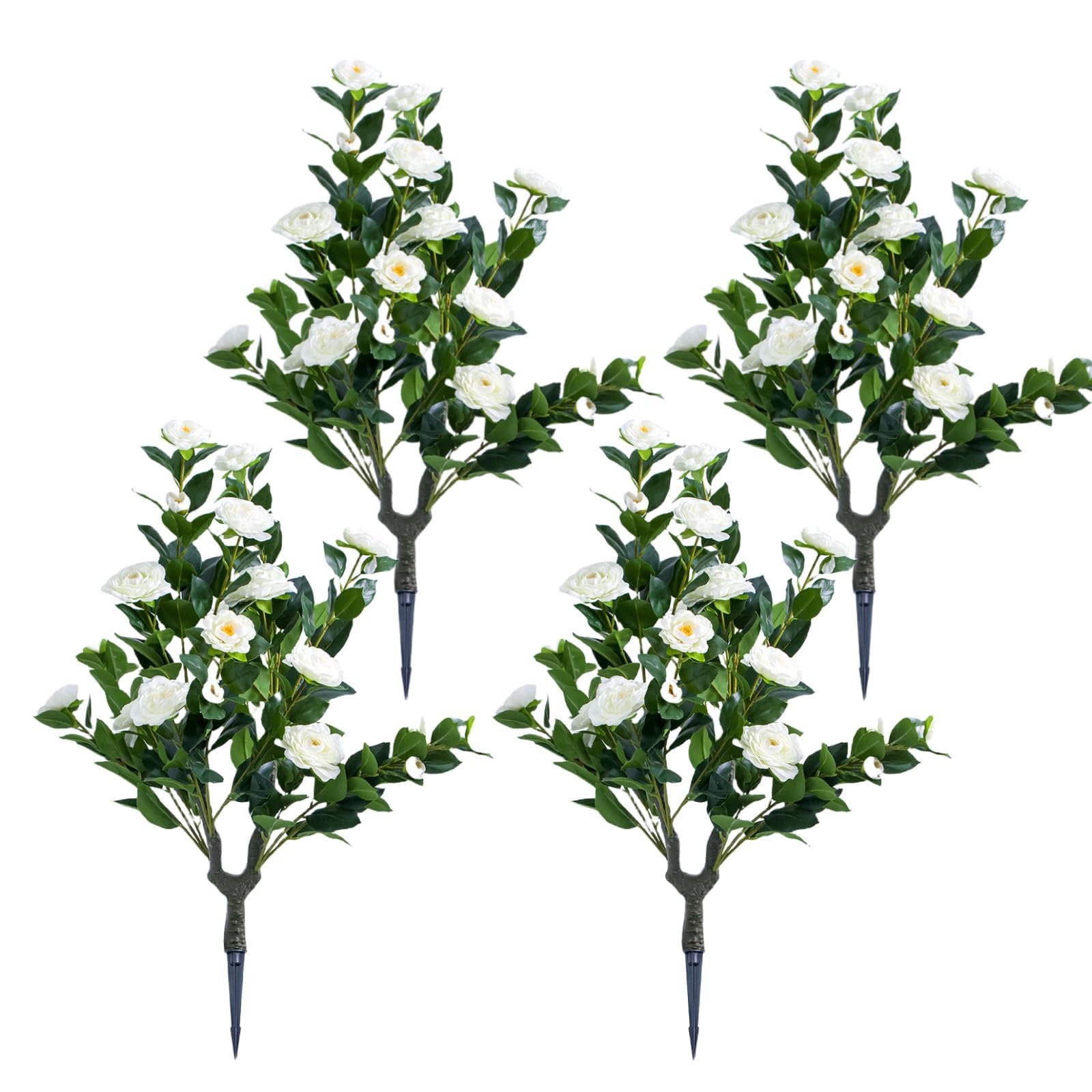 Aptliton Artificial Topiary Ball Trees Set of 4 with White Camellia Flowers โ 35.4in PE Fake Plants, Metal Ground Spikes, Silk Flower Balls, Home and Garden Patio Decor, 4 White Flowers, 90x40cm
